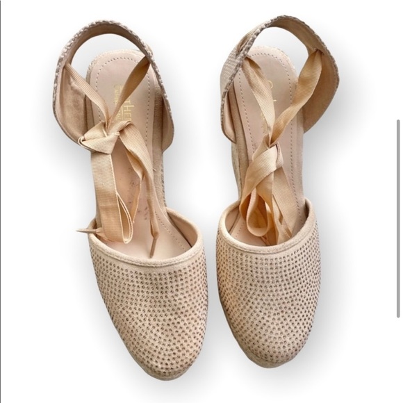 Catherine Malandrino Zavey woven platform espadrilles rhinestone size 8 neutral - Picture 3 of 9
